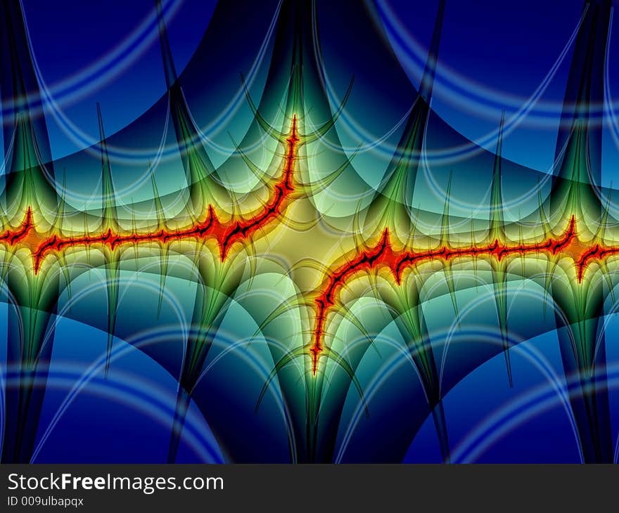 Fractal with red, yellow, and blue lines