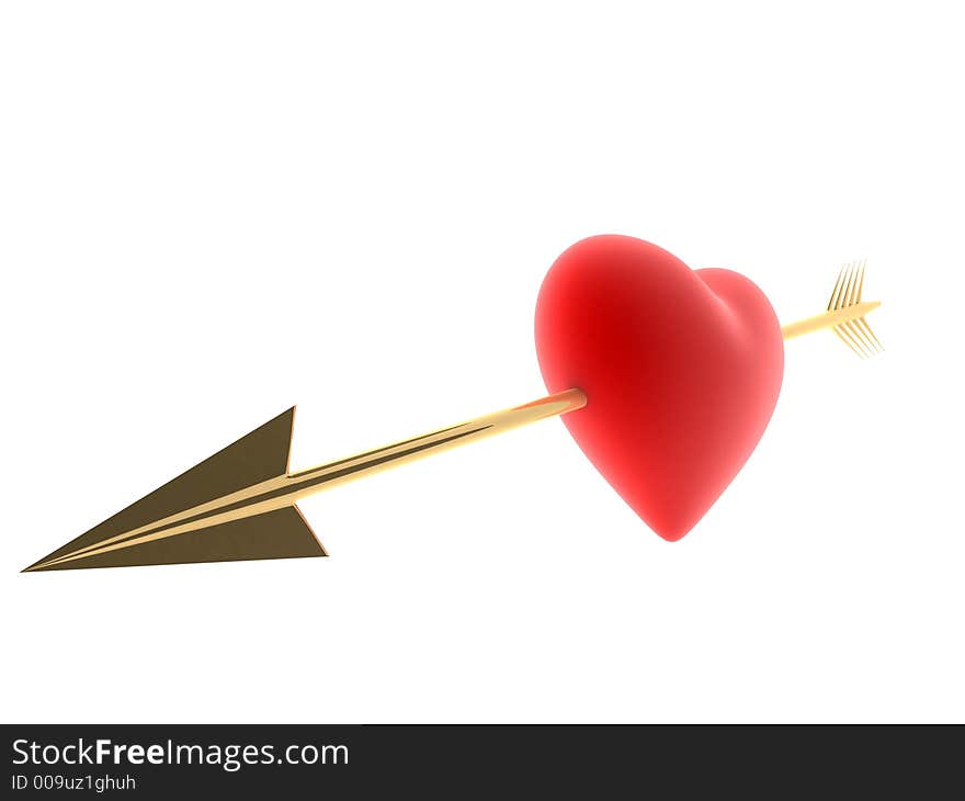 Red heart with golden arrow. Red heart with golden arrow