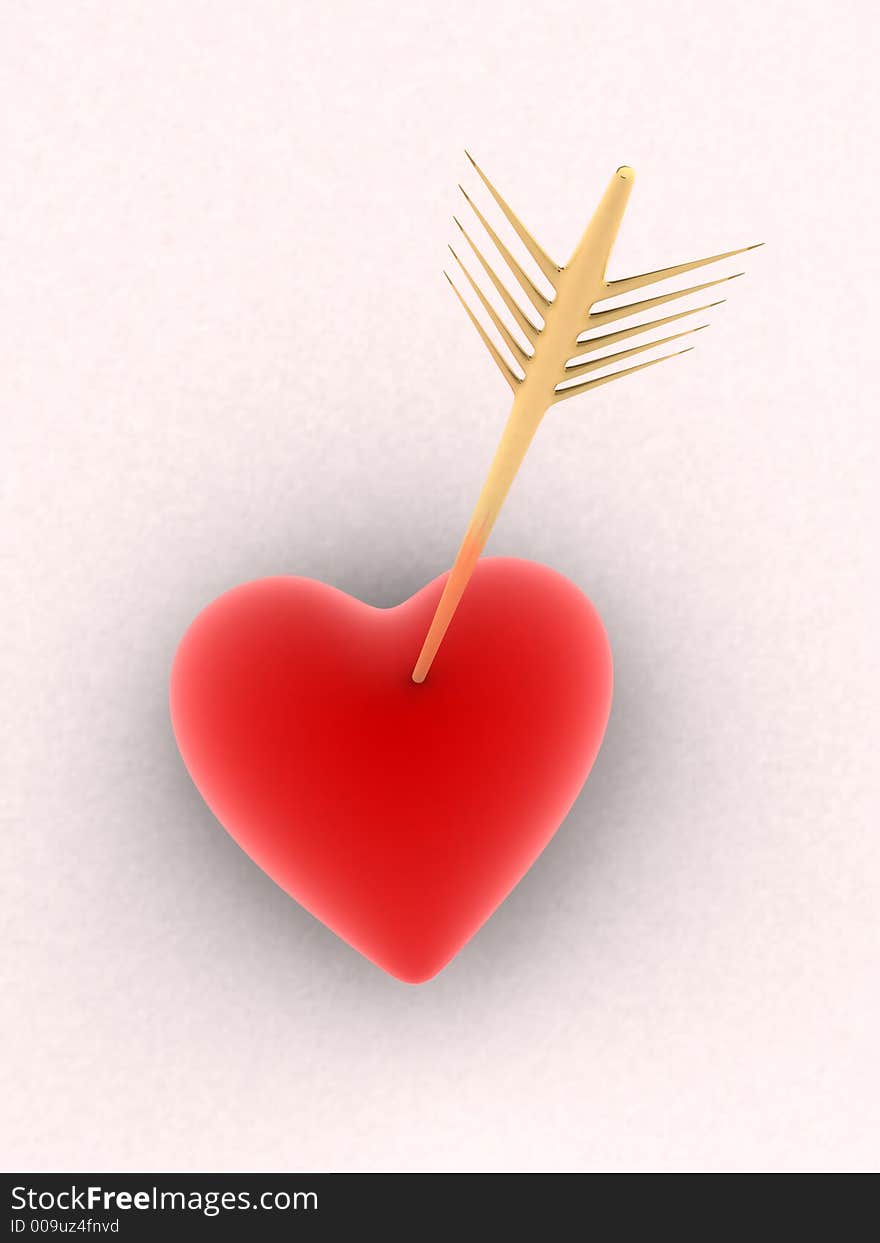 Red heart with golden arrow. Red heart with golden arrow