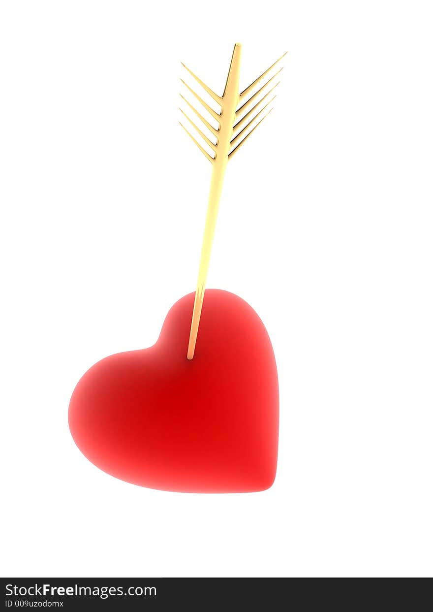 Red heart with golden arrow. Red heart with golden arrow