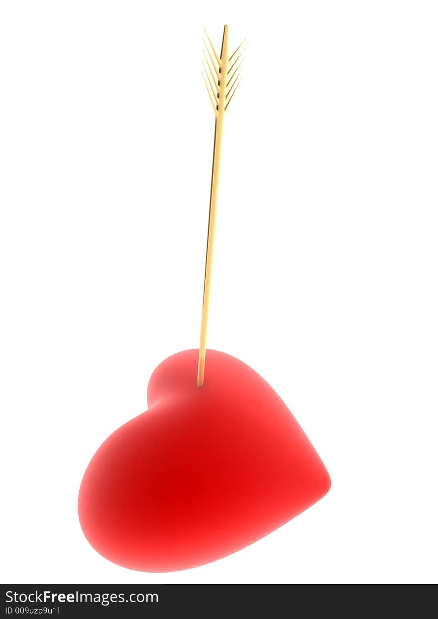 Red heart with golden arrow. Red heart with golden arrow