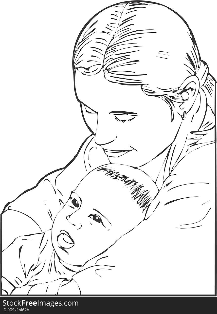 Mother with Baby illustration line-art