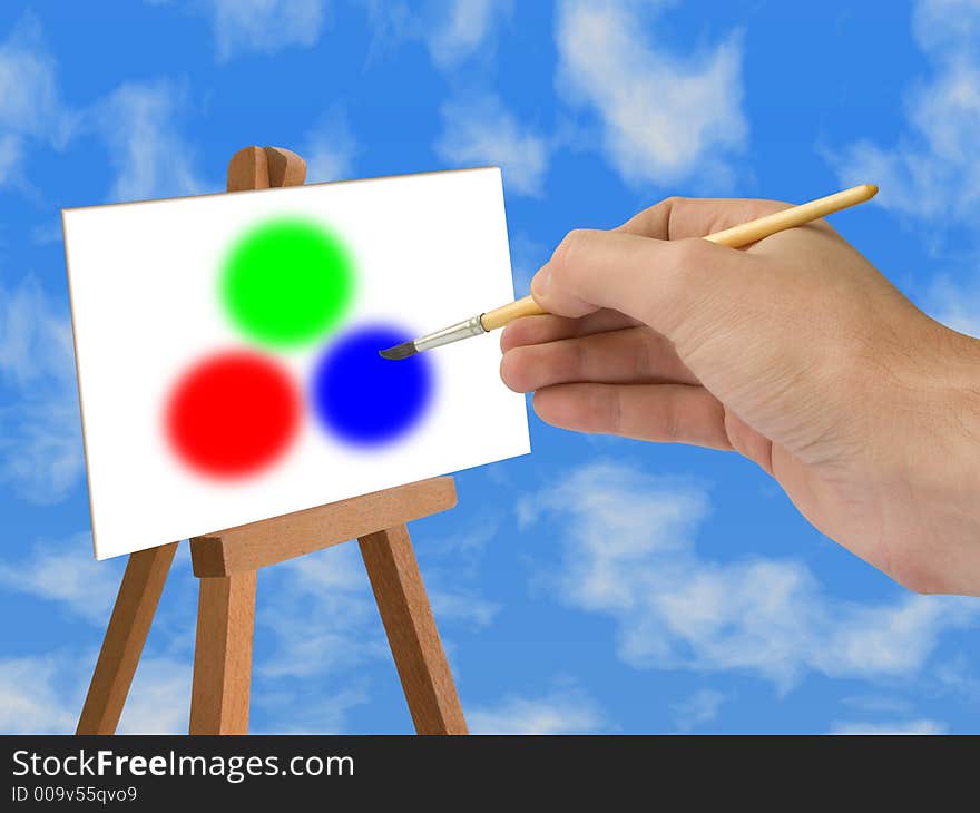 Red, Green, Blue (RGB model), hand with brush