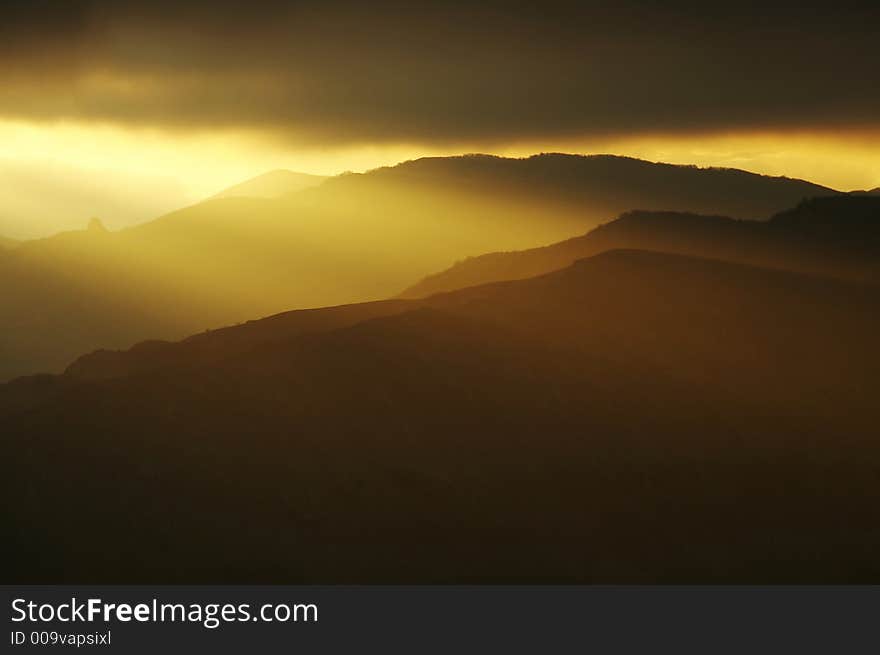 Peaceful sunset in mountain for background