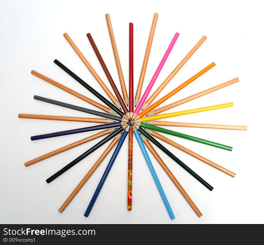 Color, drawing and a multi-colour pencil have the form of a star. Color, drawing and a multi-colour pencil have the form of a star