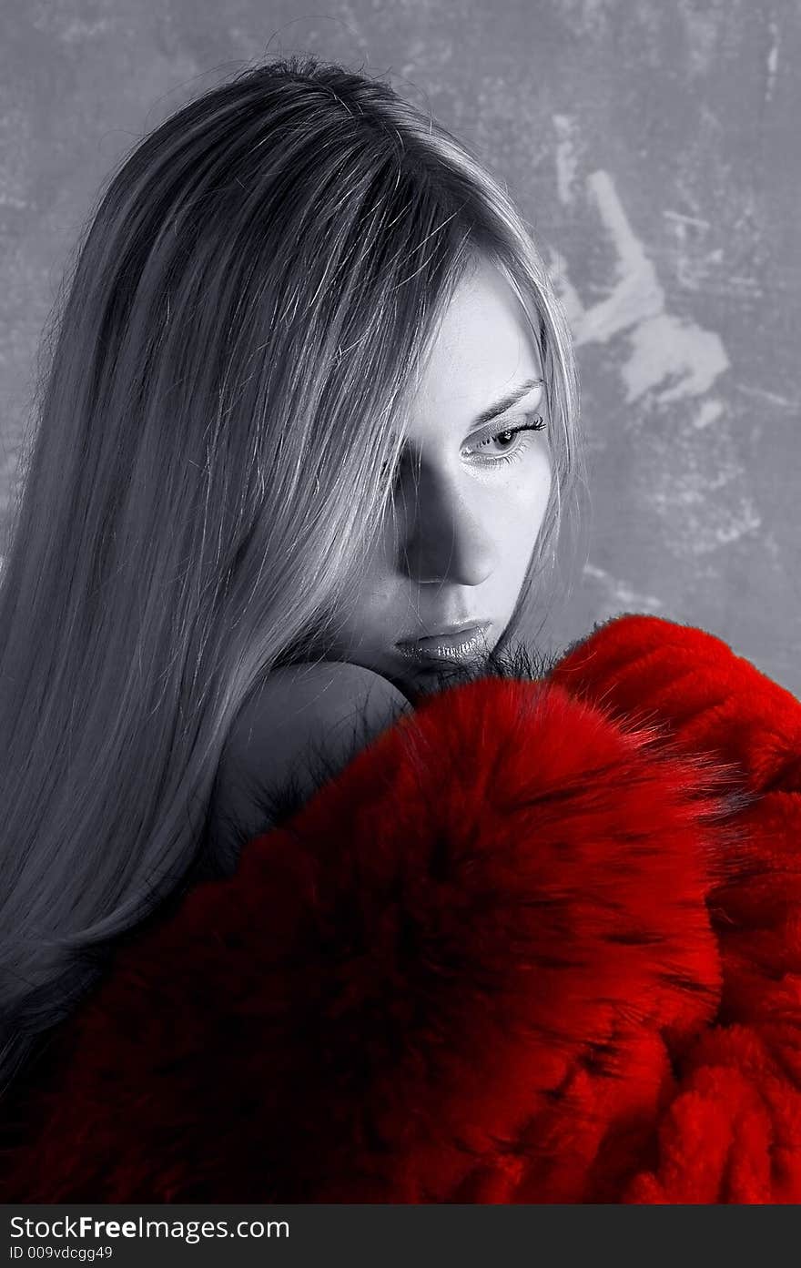 Lady in red young blondy