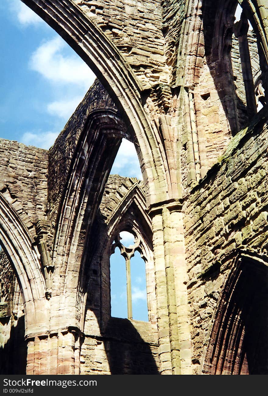 Graceful arches of Tintern Abbey, southern Wales.