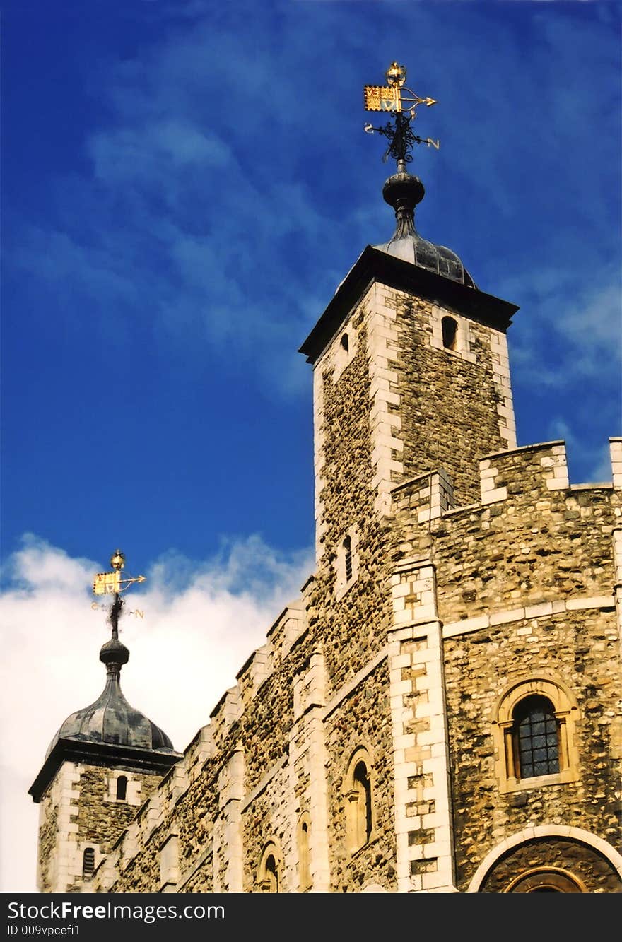 The battlements of the Tower of London, London, England.