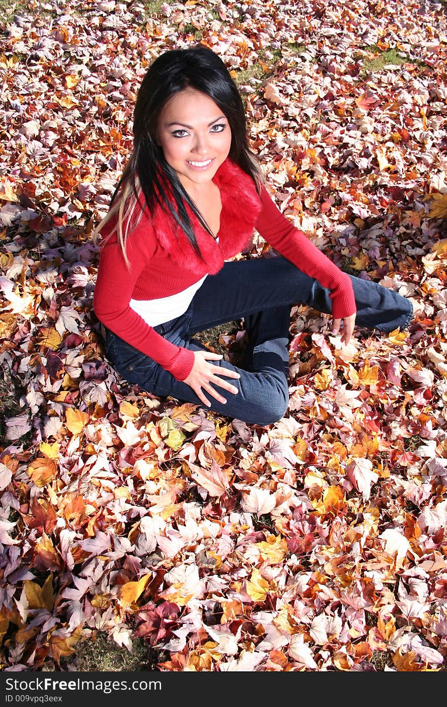 Sexy Woman In Fall fashion Outdoors