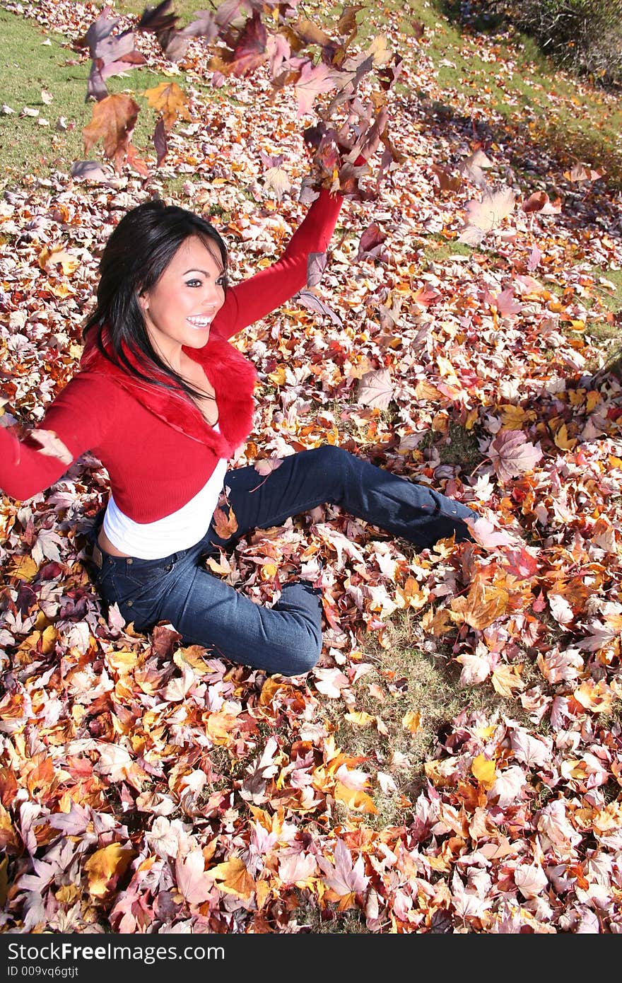 Sexy Woman In Fall fashion Outdoors