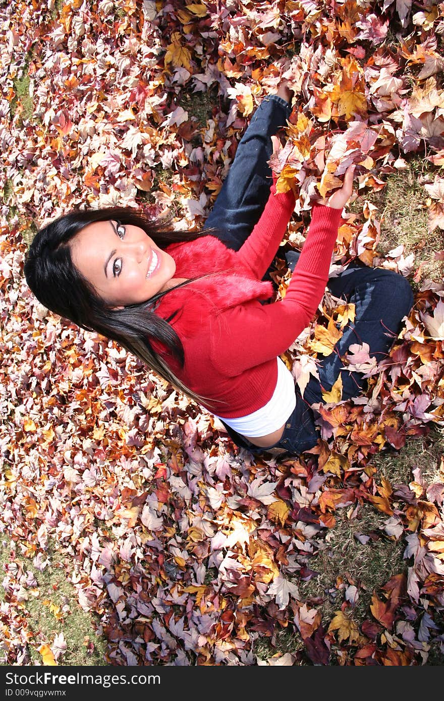 Sexy Woman In Fall fashion Outdoors