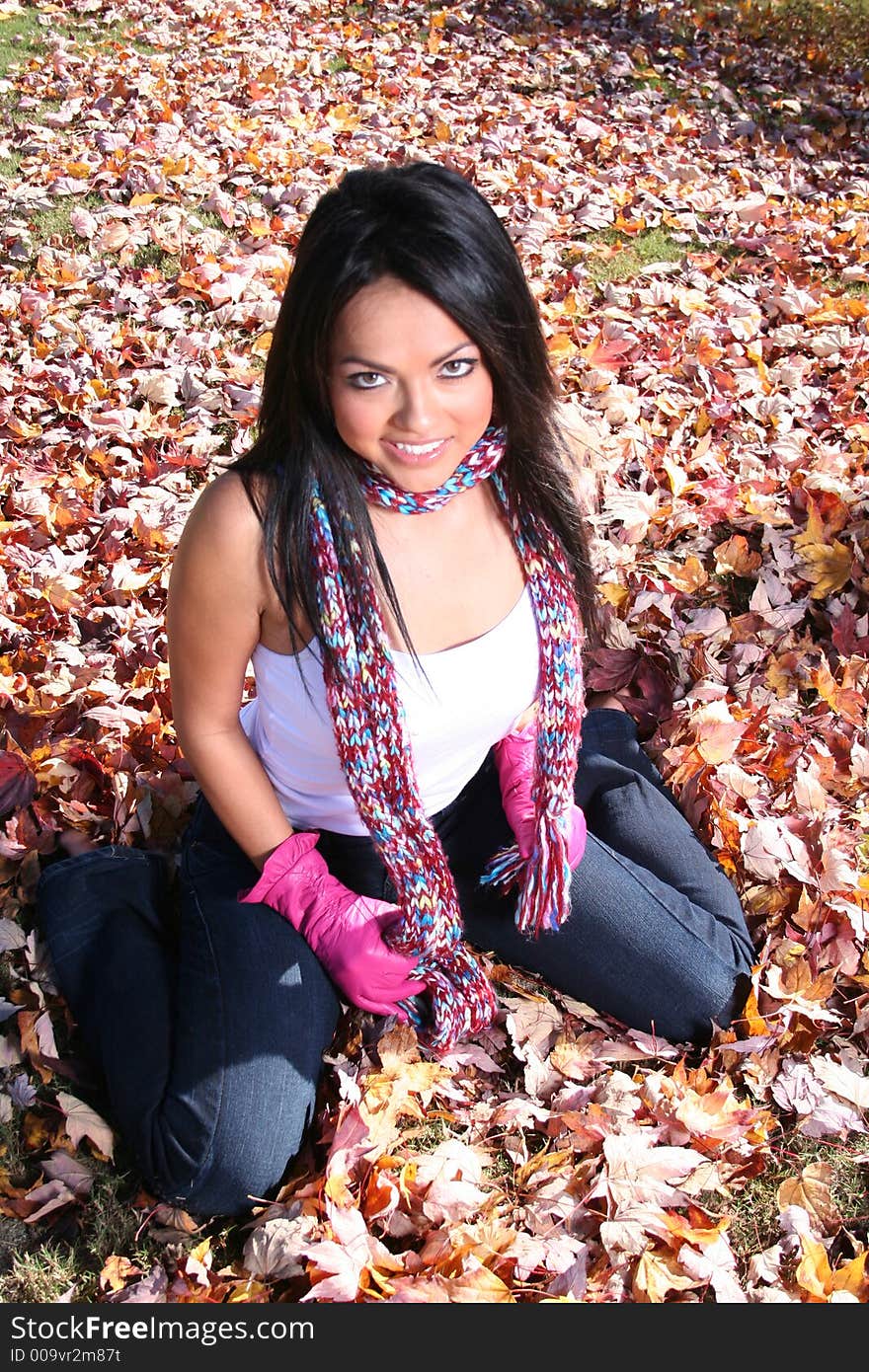 Sexy Woman In Fall fashion Outdoors