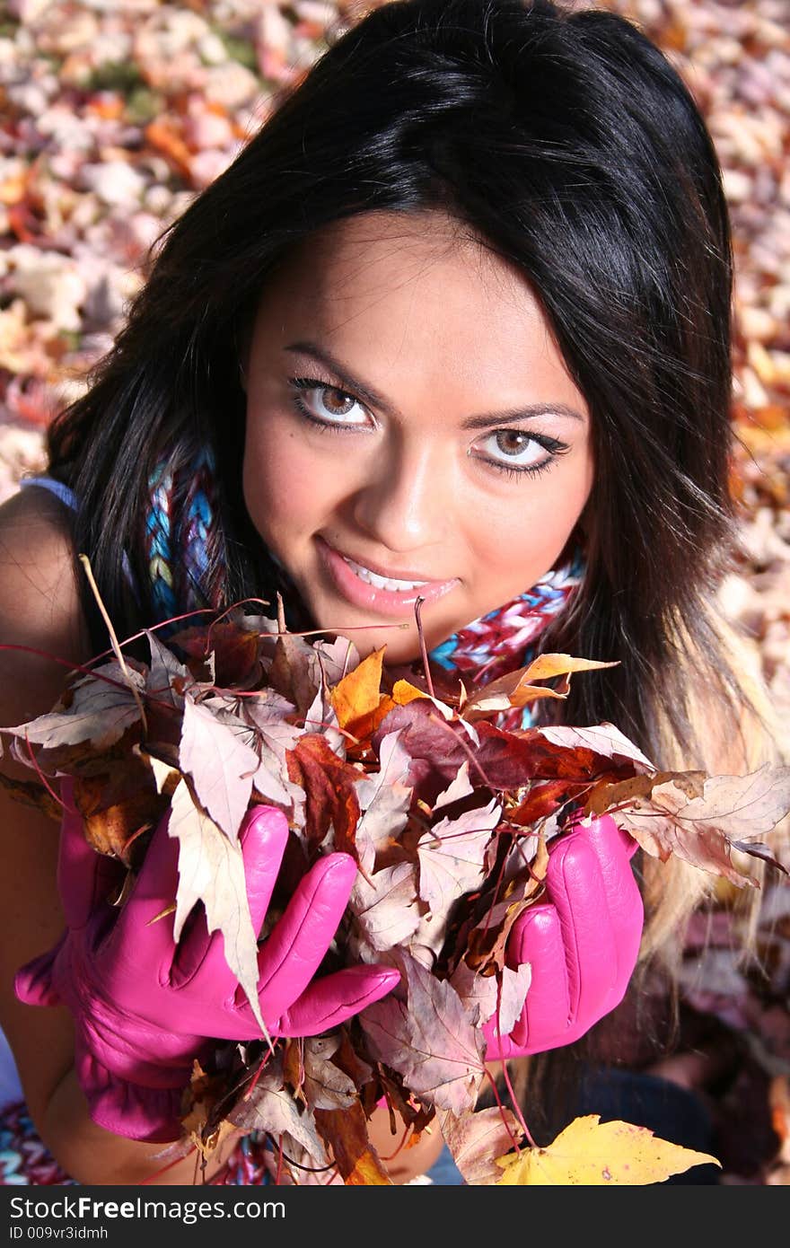 Sexy Woman In Fall fashion Outdoors