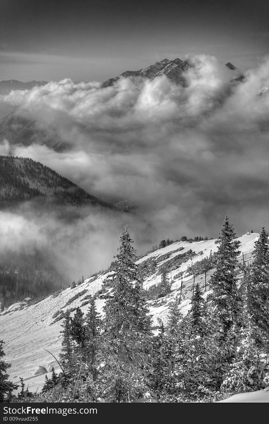 Clouds and fog move up the canyon. Clouds and fog move up the canyon