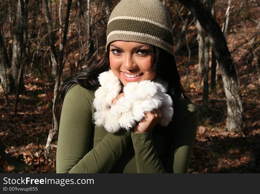 Sexy Woman In Fall fashion Outdoors