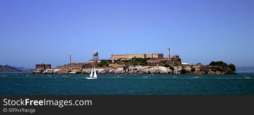 Alcatraz Island (some times referred to as The Rock) is a small island located in the middle of San Francisco Bay in California, United States that served as a lighthouse, then a military fortification, and then a federal prison for the area until 1969, when it became a national recreation area. Alcatraz Island (some times referred to as The Rock) is a small island located in the middle of San Francisco Bay in California, United States that served as a lighthouse, then a military fortification, and then a federal prison for the area until 1969, when it became a national recreation area.