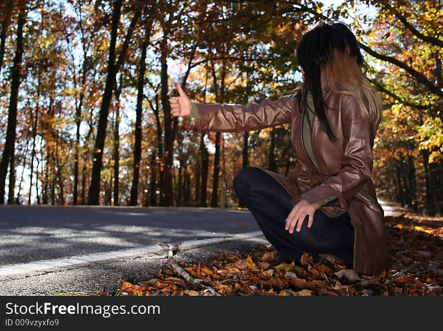 Sexy Woman In Fall fashion Outdoors