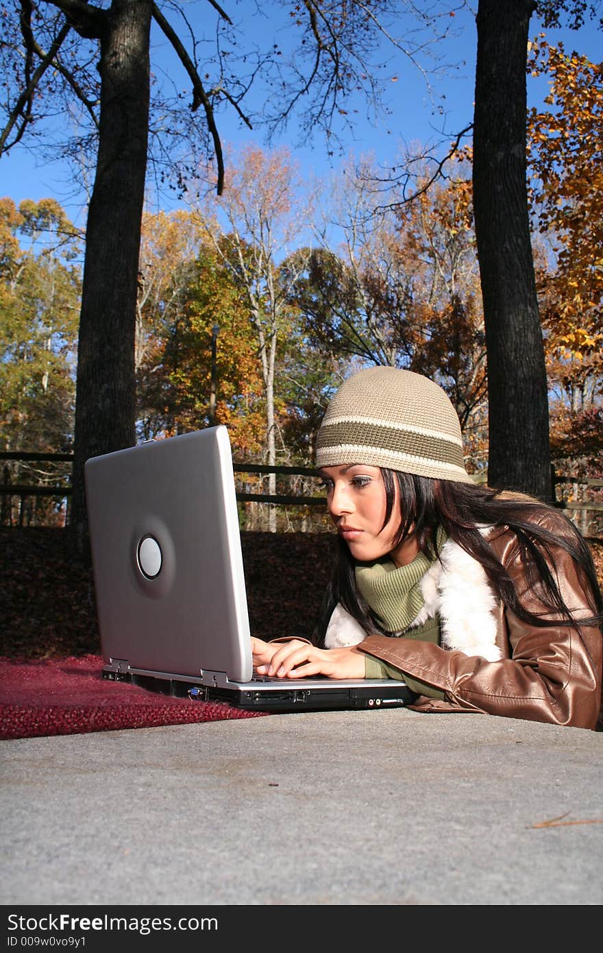 Sexy Woman In Fall fashion Outdoors