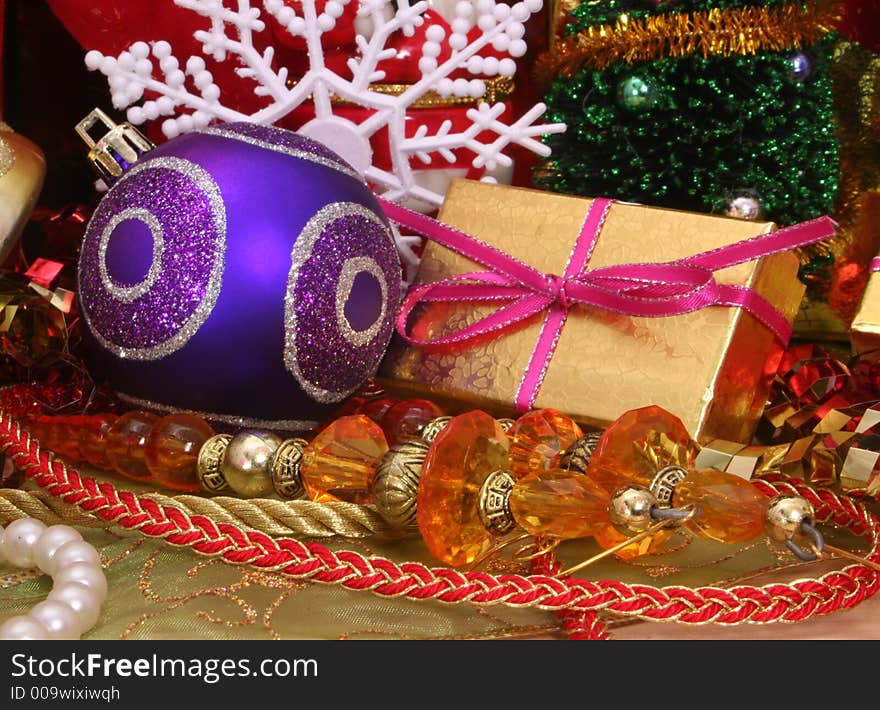 Christmas Gift and Christmas Ornaments with Beads and Ribbon