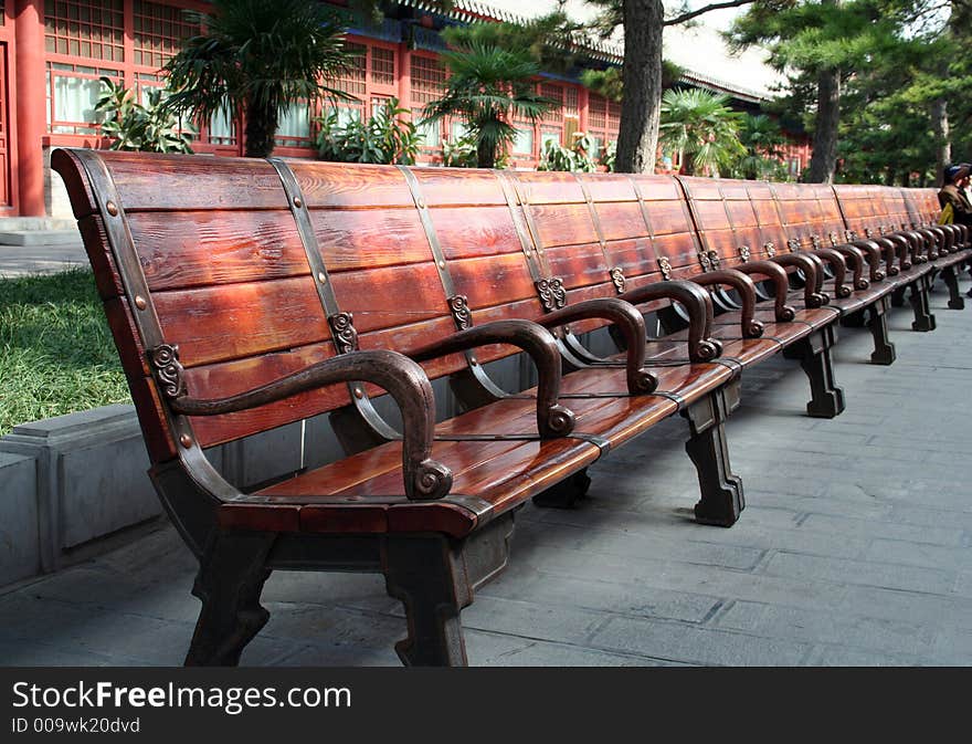 Long wood chair in the Forbidden City of China. Long wood chair in the Forbidden City of China