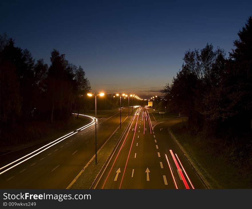 Car lights at the blue hour