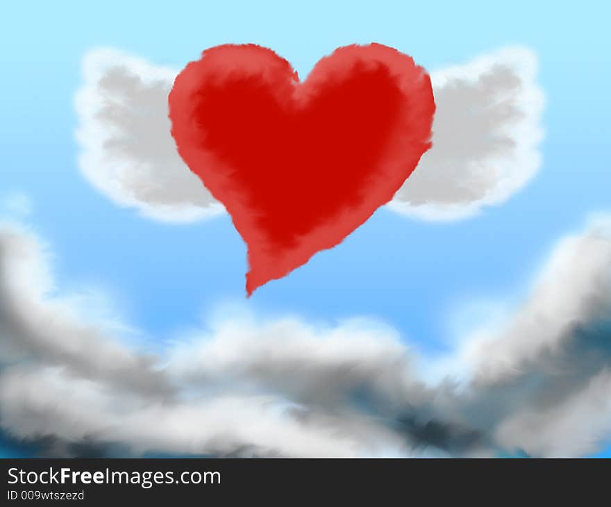 An illustration of a flying heart that can be used to represent love, romance, falling in love and harmony.