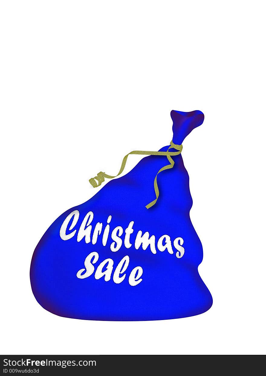 Christmas bag Santa with gifts - with sewn inscription Christmas sale (isolated on a white background)