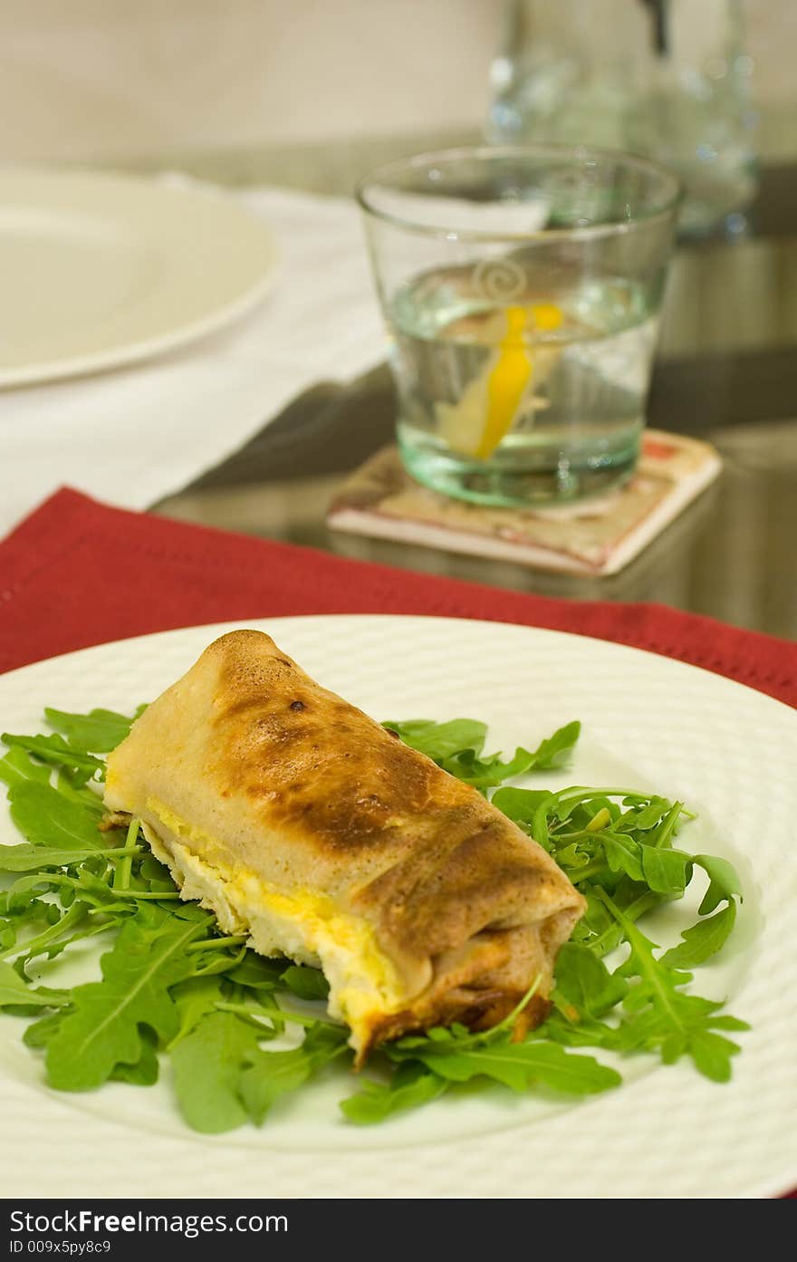 Meat cannelloni on bed of rocket. Meat cannelloni on bed of rocket