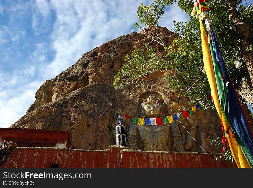 The ancient sculpture of Buddha Sakyamuni in Mulbeck, Ladakh, India