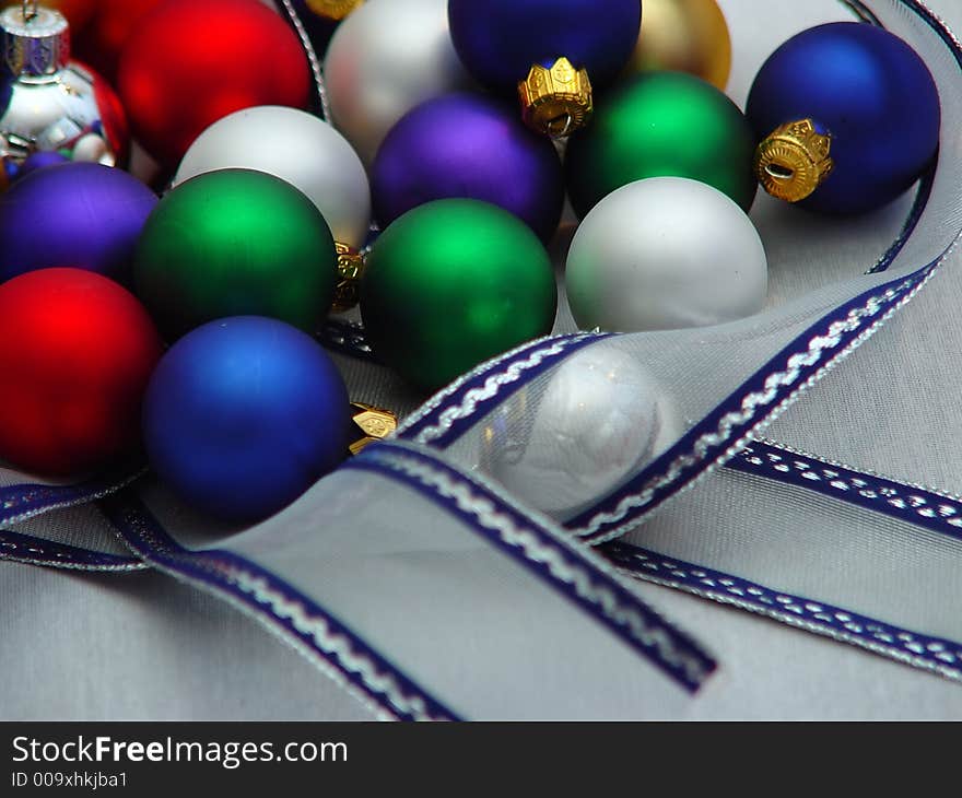 Colored Ornaments and Ribbon