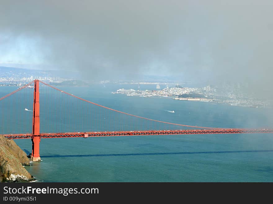 Fog ingulfs the Golden Gate Bridge in San francisco