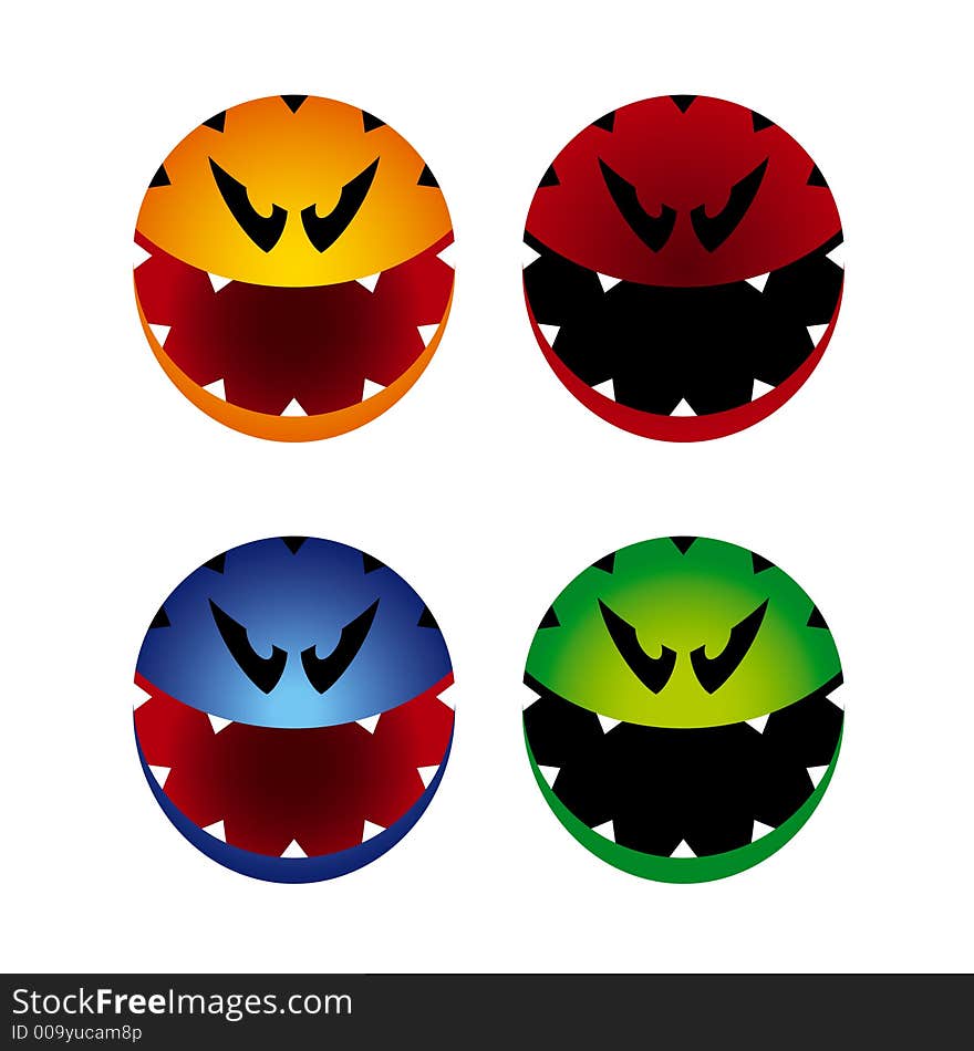 Cartoon illustrations of colored smiling faces. Cartoon illustrations of colored smiling faces