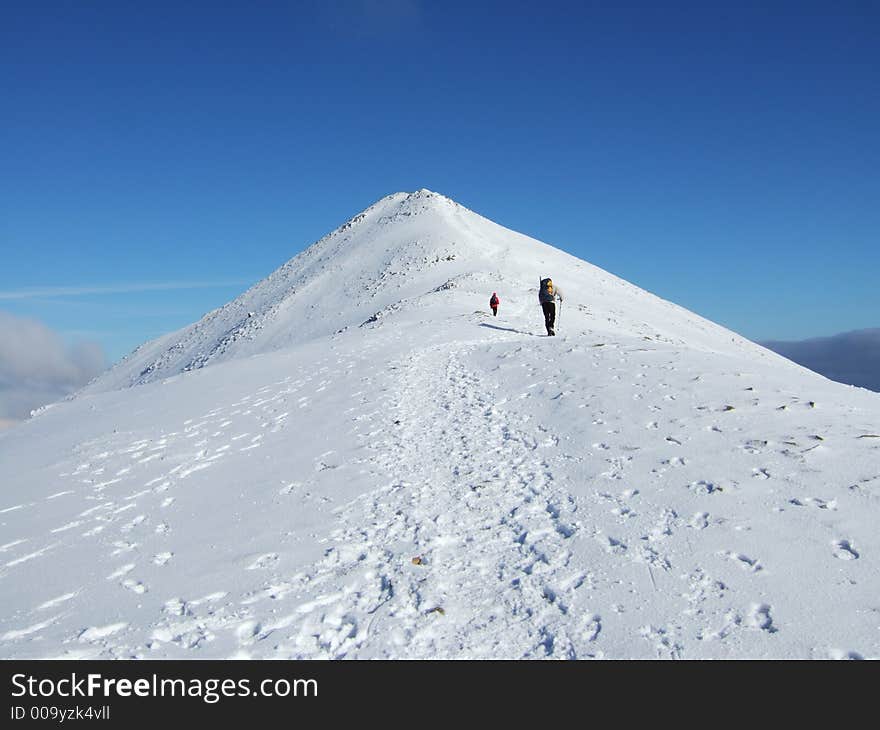 Approaching the summit of Catstyecam in the English Lake District