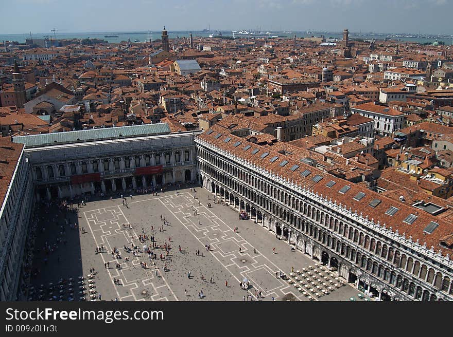 An aerial view of Venice city from bell tower. An aerial view of Venice city from bell tower