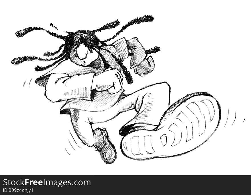 Cartoon illustration of running teenager at white background. Cartoon illustration of running teenager at white background