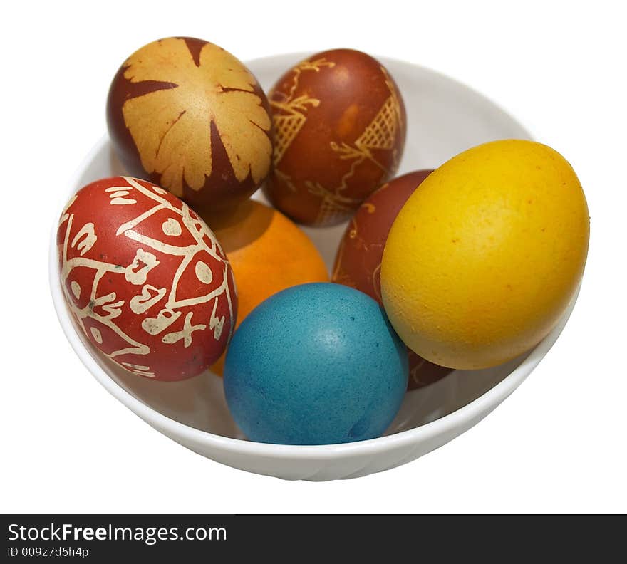 Couple of easter coloured eggs in a tureen. Couple of easter coloured eggs in a tureen