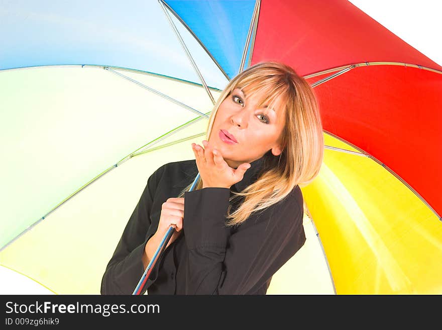 Young Girl With Umbrella In Colors