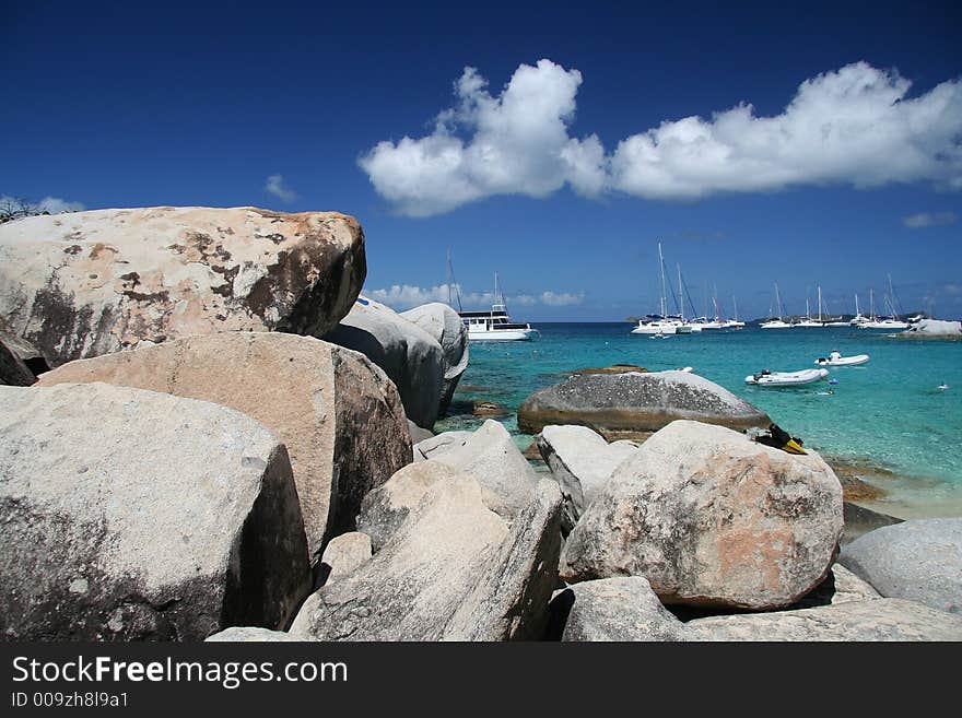 Granite rocks on a tropical beach. Granite rocks on a tropical beach