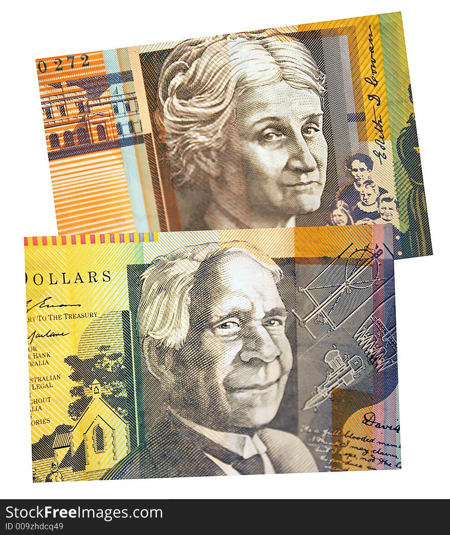 Isolated closeup of Australian currency. Isolated closeup of Australian currency