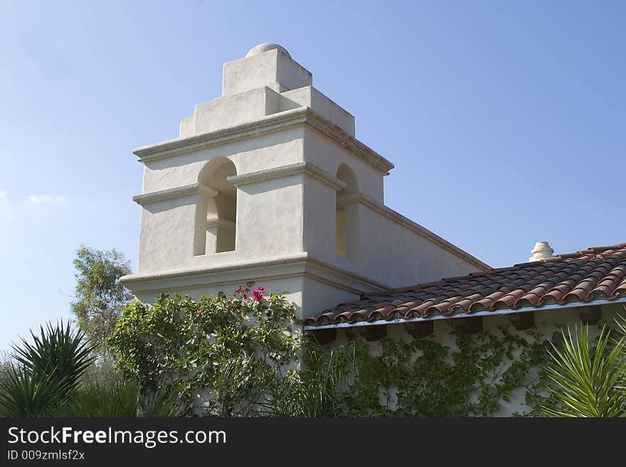 Old California mission observation and bell tower.