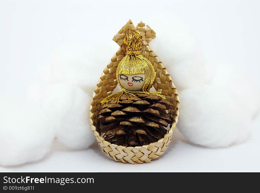 Gold Christmas ornament with white background cottons