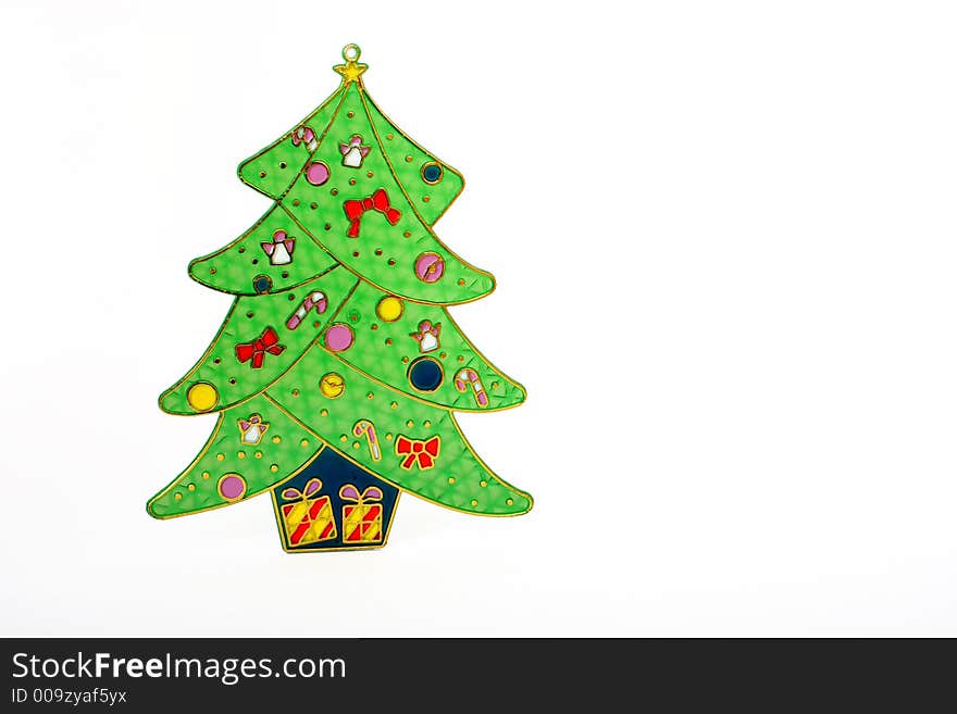 Plastic christmas tree on white background