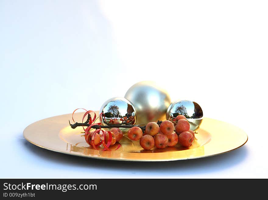 A Christmas table setting in selective focus. A Christmas table setting in selective focus