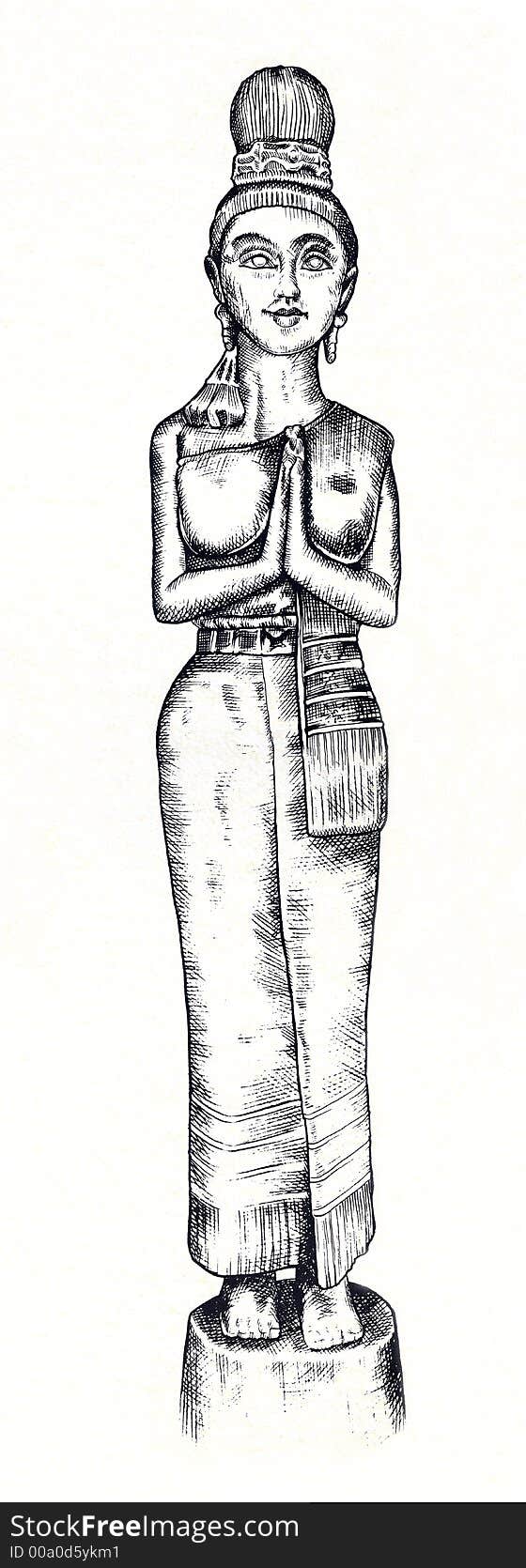 A picture of a wooden totem-woman