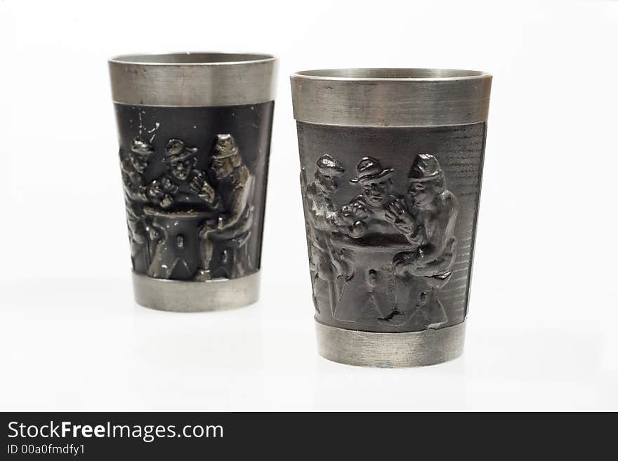 Brass old beakers isolated