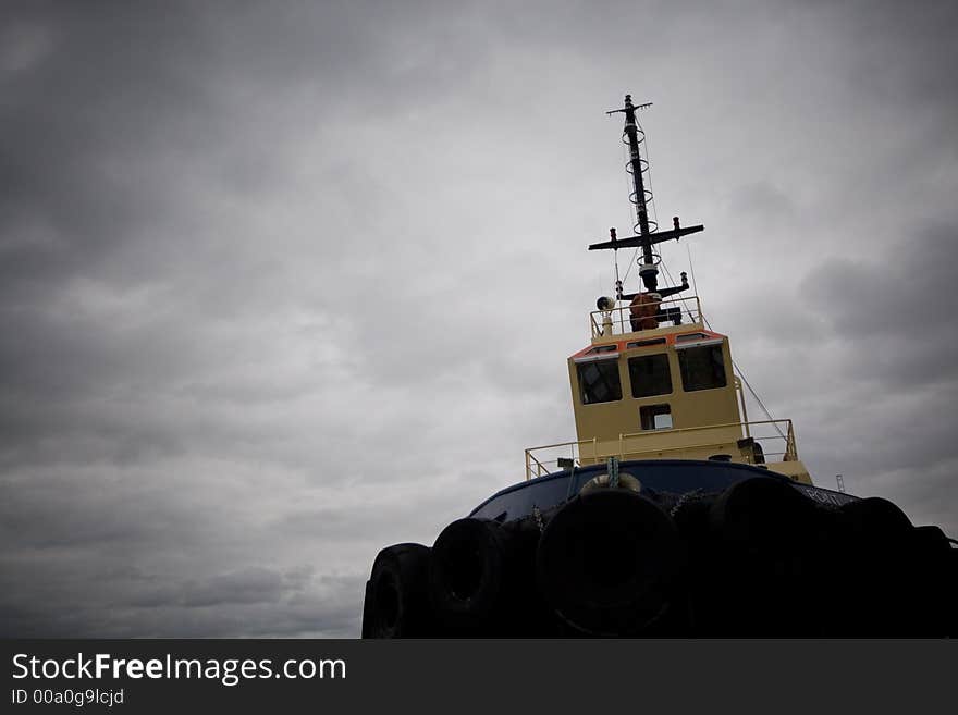 A view of a tugboat tied up in Halifax harbour.