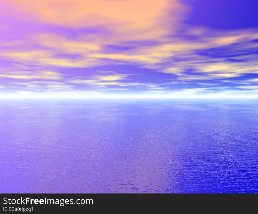 Digital Sea and sky view . Morning. 3d - scene. Digital Sea and sky view . Morning. 3d - scene.