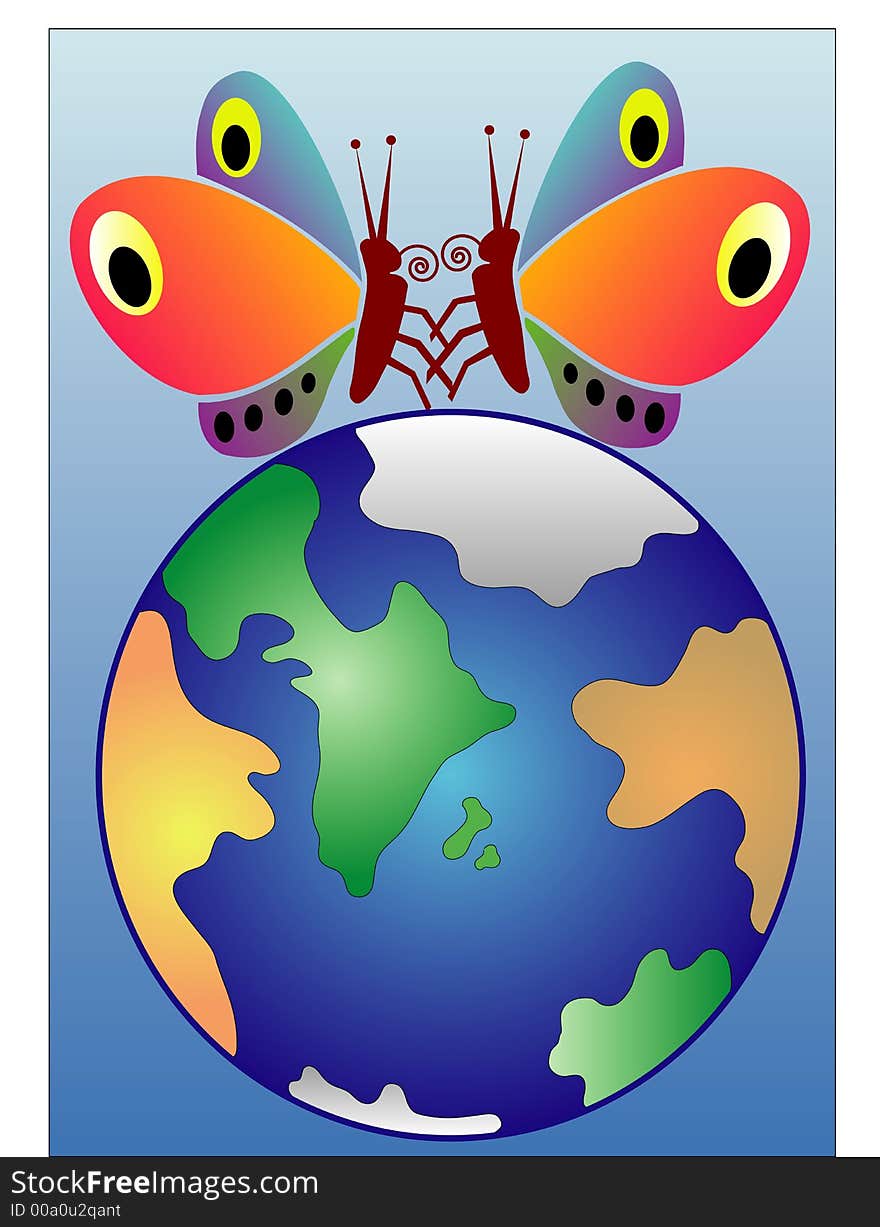 The earth with two butterflys above on a gradient background.
This file is also available as Illustrator-file. The earth with two butterflys above on a gradient background.
This file is also available as Illustrator-file