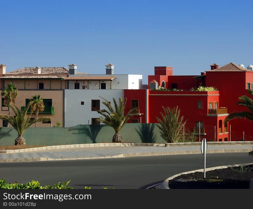 Villages and boungalows on canary islands. Colors and blue sky. Villages and boungalows on canary islands. Colors and blue sky