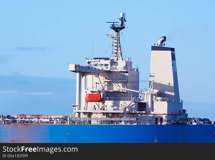 Close-up of a big ship with blue sky